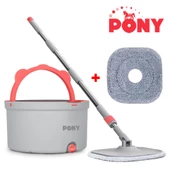 Pony Gri Yedekli Temiz & Kirli Suyu Ayırma Özelliği Otomatik Temizlik Seti Mop Paspas - 2