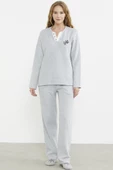 Fitilli Yaka Detaylı Pijama Takım - Gri thumbnail 1