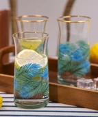 Lav Vera Gold Rimli Yaprak Desenli 3lü Meşrubat Bardağı 370 cc - 2