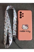 Samsung Galaxy A13 Uyumlu Hello Kitty Tasarım Kamera Korumalı Telefon Boyun Askılı Set Kılıf - 1