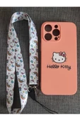 Iphone 14 Pro Max Hello Kitty Tasarım Pembe Lansman Telefon Boyun Askılı Set Kılıf - 1