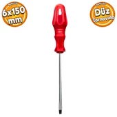 Tornavida Düz Tornavida Kırmızı Plastik Sap 6x150 mm - 1
