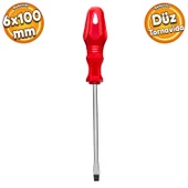 Tornavida Düz Tornavida Kırmızı Plastik Sap 6x100 mm - 1