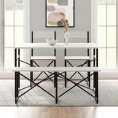 Eportatif Mutfak Masası Bench Bank 120x60 Masa Set 2 Adet Sandalye Yemek Masası Beyaz 1547 - 3
