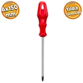 Tornavida Yıldız Tornavida Kırmızı Plastik Sap 6x150 mm - 1