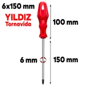 Tornavida Yıldız Tornavida Kırmızı Plastik Sap 6x150 mm - 2