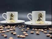 Metal Altın Renk Atatürk 2 li Porselen Fincan Seti - 1