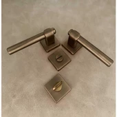 Dem Mat Antik Sarı Lüx Kare Rozetli Zamak Wc Banyo Kapı Kolu 1 Takım thumbnail 3