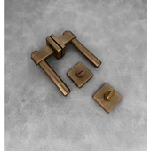 Dem Mat Antik Sarı Lüx Kare Rozetli Zamak Wc Banyo Kapı Kolu 1 Takım thumbnail 1