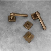 Dem Mat Antik Sarı Lüx Kare Rozetli Zamak Wc Banyo Kapı Kolu 1 Takım thumbnail 2