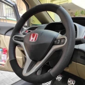 Honda Civic Fd6 Araca Özel Direksiyon Kılıfı (Tüylü Alcantra Nokta Kırmızı) thumbnail 3