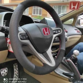 Honda Civic Fd6 Araca Özel Direksiyon Kılıfı (Tüylü Alcantra Nokta Kırmızı) thumbnail 2