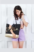 Victoria's Secret VS Siyah Gold Kanvas Tote Seyahat Çantası - 7