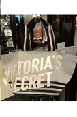 Victoria's Secret Vs Büyük Boy Logo Yazı Detaylı Gri Seyahat Çantası - 6