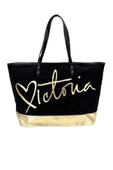 Victoria's Secret VS Siyah Gold Kanvas Tote Seyahat Çantası - 1