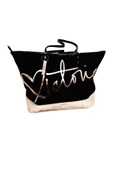Victoria's Secret VS Siyah Gold Kanvas Tote Seyahat Çantası - 2