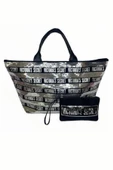 Victoria's Secret Vs Gümüş Pullu Payet İşlemeli Carryall Tote & Mini Clutch Set - 3