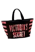 Victoria's Secret VS Pembe Pullu Payet İşlemeli Kadın Büyük Boy Çıt Çıt Kapamalı Plaj Çantası - 2