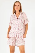 DoReMi Pink Floral Kısa Kollu Kadın Şortlu Pijama Takım - 5