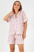 DoReMi Pink Floral Kısa Kollu Kadın Şortlu Pijama Takım - 7