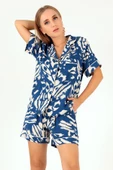 DoReMi Blue Patterned Kısa Kollu Kadın Şortlu Pijama Takım - 7
