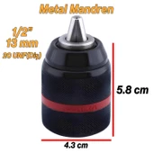 Kilitli Metal Mandren Adaptör Anahtarsız 1/2" 13mm 20 UNF (Diş) Kırıcı Delici Matkap Sds Plus Uyumlu - 3