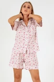 DoReMi Pink Floral Kısa Kollu Kadın Şortlu Pijama Takım - 6