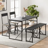 Eportatif Mutfak Masası Bench Bank 120x60 Masa Set 2 Adet Sandalye Yemek Masası Füme 1548 - 2