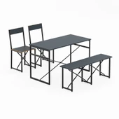 Eportatif Mutfak Masası Bench Bank 120x60 Masa Set 2 Adet Sandalye Yemek Masası Füme 1548 - 5