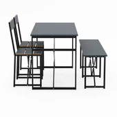 Eportatif Mutfak Masası Bench Bank 120x60 Masa Set 2 Adet Sandalye Yemek Masası Füme 1548 - 4