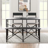 Eportatif Mutfak Masası Bench Bank 120x60 Masa Set 2 Adet Sandalye Yemek Masası Füme 1548 - 3