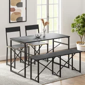 Eportatif Mutfak Masası Bench Bank 120x60 Masa Set 2 Adet Sandalye Yemek Masası Füme 1548 - 1