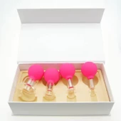 Mika Silikon Vakumlu Yüz Masaj Kupası 4'lü Set Gül Pembe Renk thumbnail 3