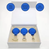 Mika Silikon Vakumlu Yüz Masaj Kupası 3'lü Set Mavi Renk thumbnail 1