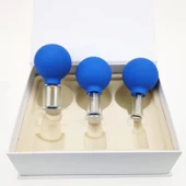 Mika Silikon Vakumlu Yüz Masaj Kupası 3'lü Set Mavi Renk thumbnail 4