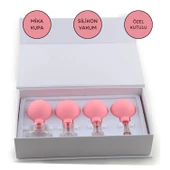 Mika Silikon Vakumlu Yüz Masaj Kupası 4'lü Set Pembe Renk thumbnail 1