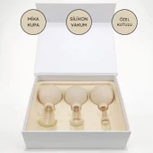 Mika Silikon Vakumlu Yüz Masaj Kupası 3'lü Set Bej Renk thumbnail 1