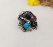 Dogal Mavi Mercan Onix Taşlı Kadın Yüzük Ayarlanabilir Ölçü - 1