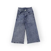 Taş Aksesuarlı Bol Paça Kız Çocuk Likralı Jean Pantolon - 2