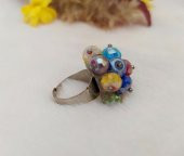 Karışık Renkli Boncuklu Çiçek Tasarım Kadın Yüzük Ayarlanabilir Ölçü thumbnail 2