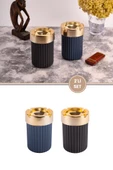 Kokusuz Çizgili Gold Küllük, Dumansız Yuvarlak Küllük Mavi ve Antrasit 2'li Set thumbnail 1