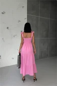 Dipmoda kadın pembe gipeli askılı poplin elbise DPG012 - 4