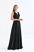 Dipmoda kadın siyah v yaka simli tül abiye elbise DPS9223 thumbnail 1