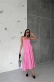Dipmoda kadın pembe gipeli askılı poplin elbise DPG012 - 2