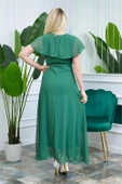 Dipmoda Kadın Yeşil Kruvaze Yaka Bağlama Detaylı Uzun Şifon Elbise DP0001 - 5