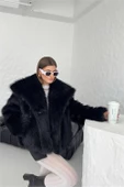 Dipmoda kadın oversize çıtçıtlı ithal kürk mont DPG037 - 5