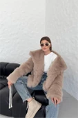 Dipmoda kadın camel oversize çıtçıtlı ithal kürk mont DPG037 - 1