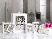 By Selim Sofia Beyaz Gümüş Polyester 5 Parça Banyo Seti - 2