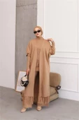 Dipmoda kadın camel tesettür üçlü triko takım NMS021 - 3