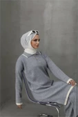 Dipmoda kadın gri tesettür triko alt üst ikili takım NMS023 - 5